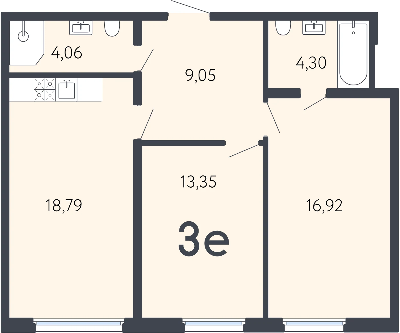 Планировка 3-комнатная 66,5 м² в ЖК «17 линия» — ЖК «17 линия»
