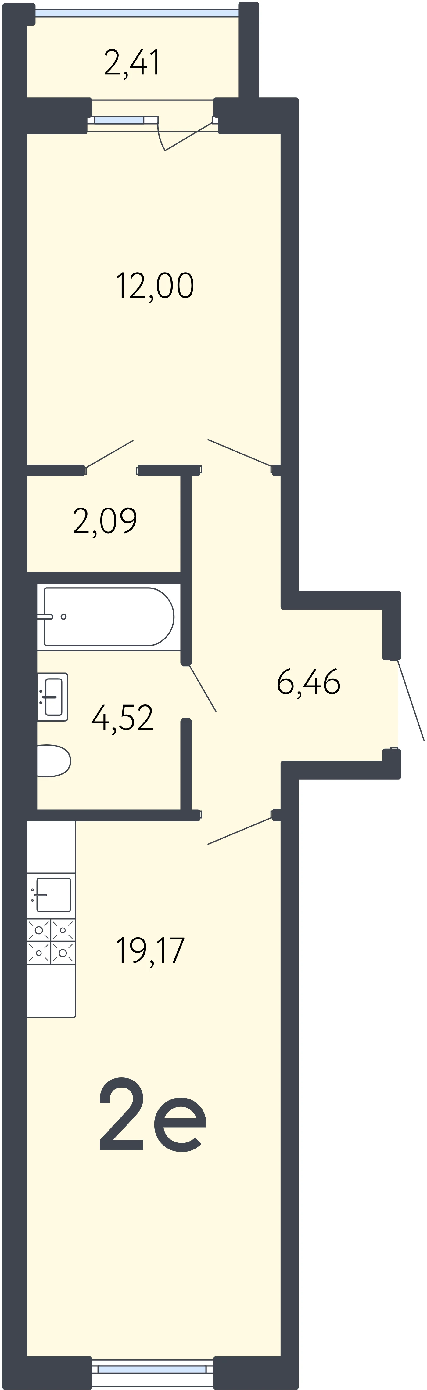 Планировка 2-комнатная 45,5 м² в ЖК «17 линия» — ЖК «17 линия»