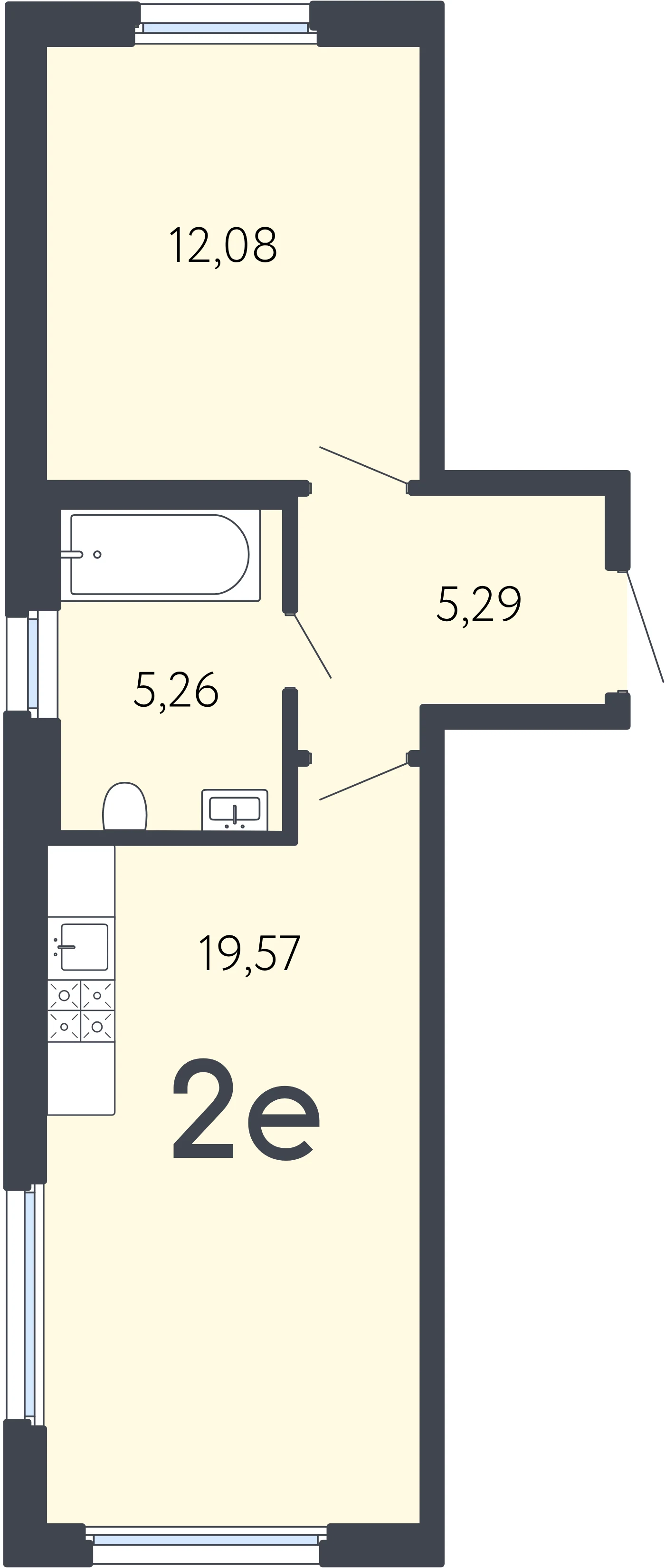 Планировка 2-комнатная 42,2 м² в ЖК «17 линия» — ЖК «17 линия»