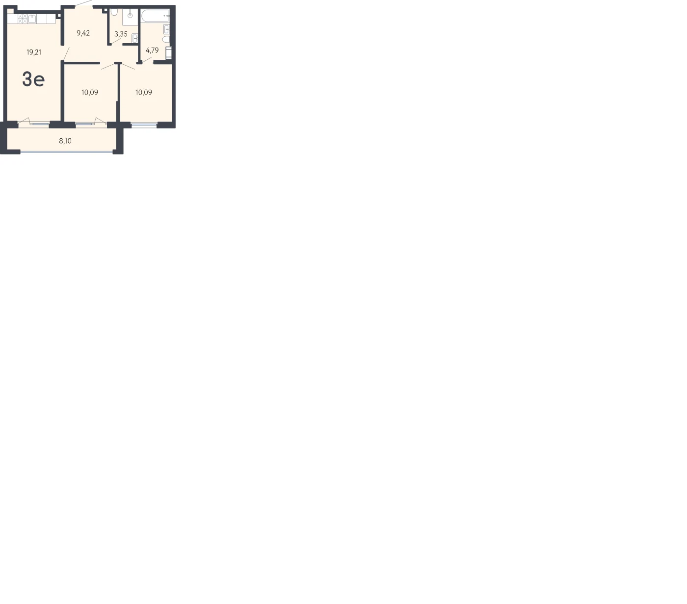 Планировка 3-комнатная 59,4 м² в ЖК «17 линия» — ЖК «17 линия»
