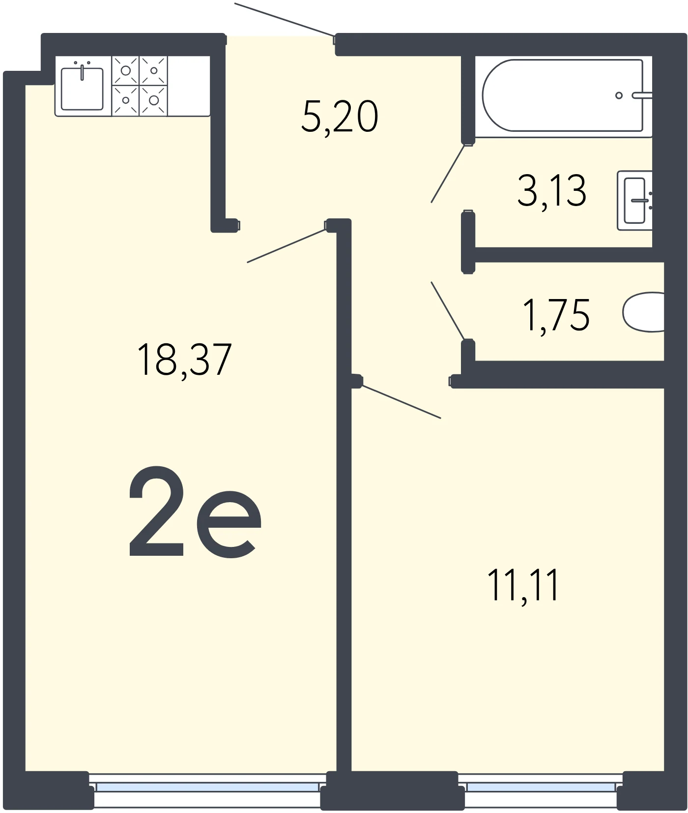 Планировка 2-комнатная 39,6 м² в ЖК «17 линия» — ЖК «17 линия»