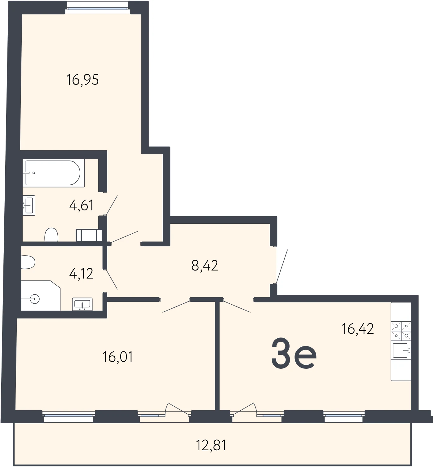 Планировка 3-комнатная 70,3 м² в ЖК «17 линия» — ЖК «17 линия»
