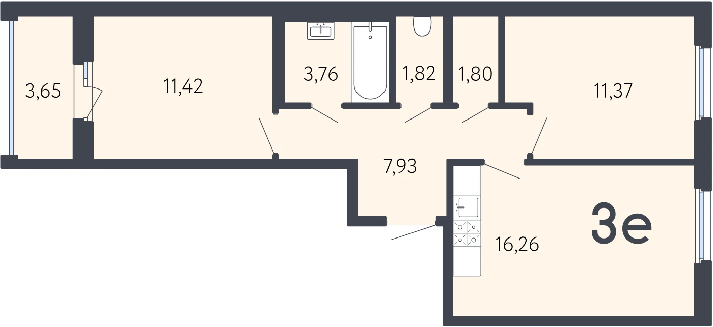 Планировка 3-комнатная 55,5 м² в ЖК «17 линия» — ЖК «17 линия»