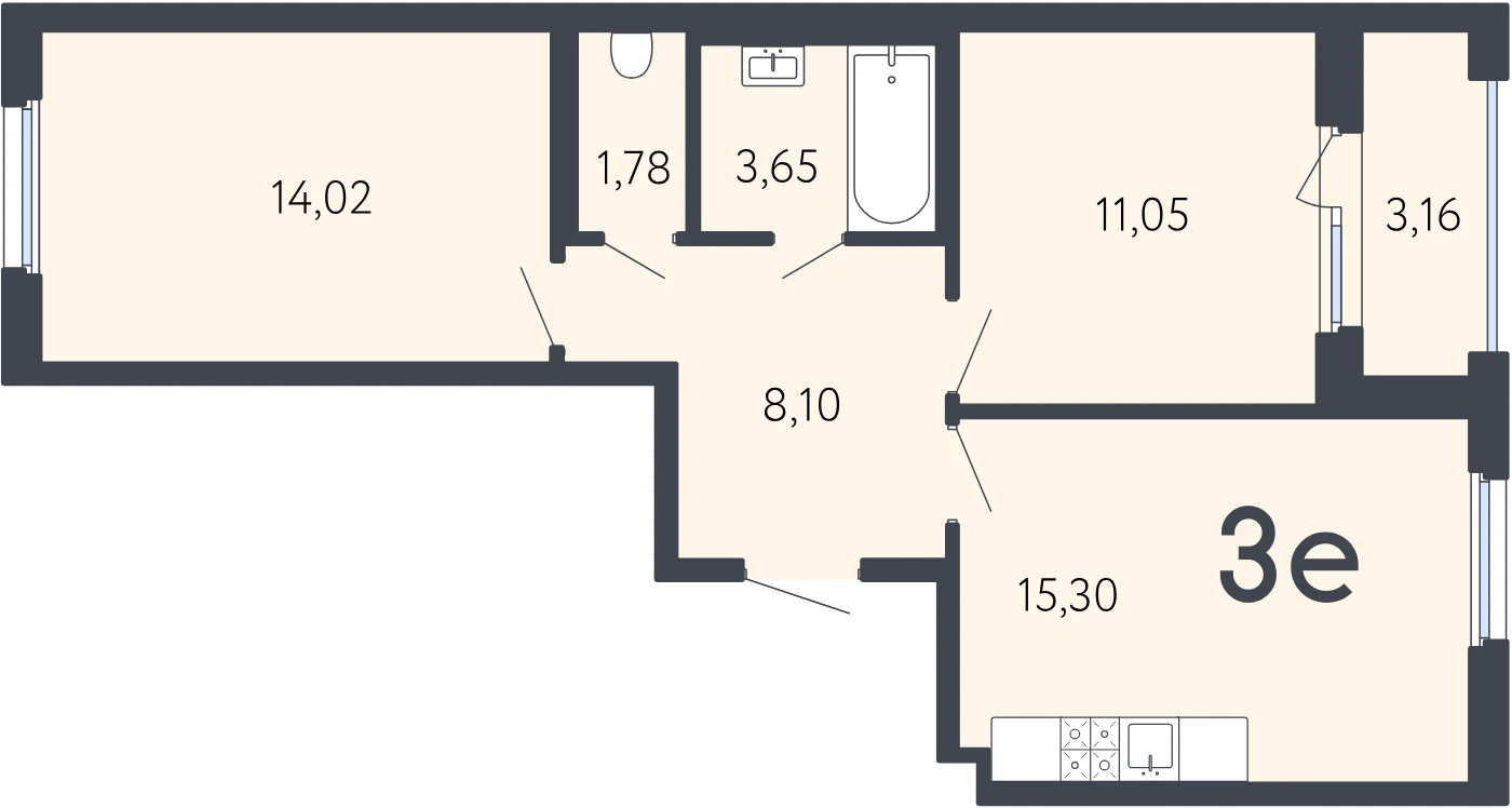 Планировка 3-комнатная 55,5 м² в ЖК «17 линия» — ЖК «17 линия»