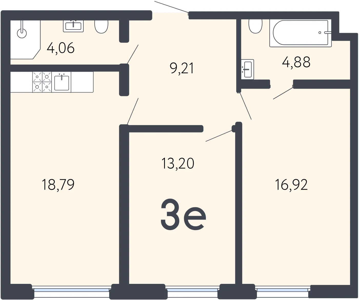 Планировка 3-комнатная 67,1 м² в ЖК «17 линия» — ЖК «17 линия»