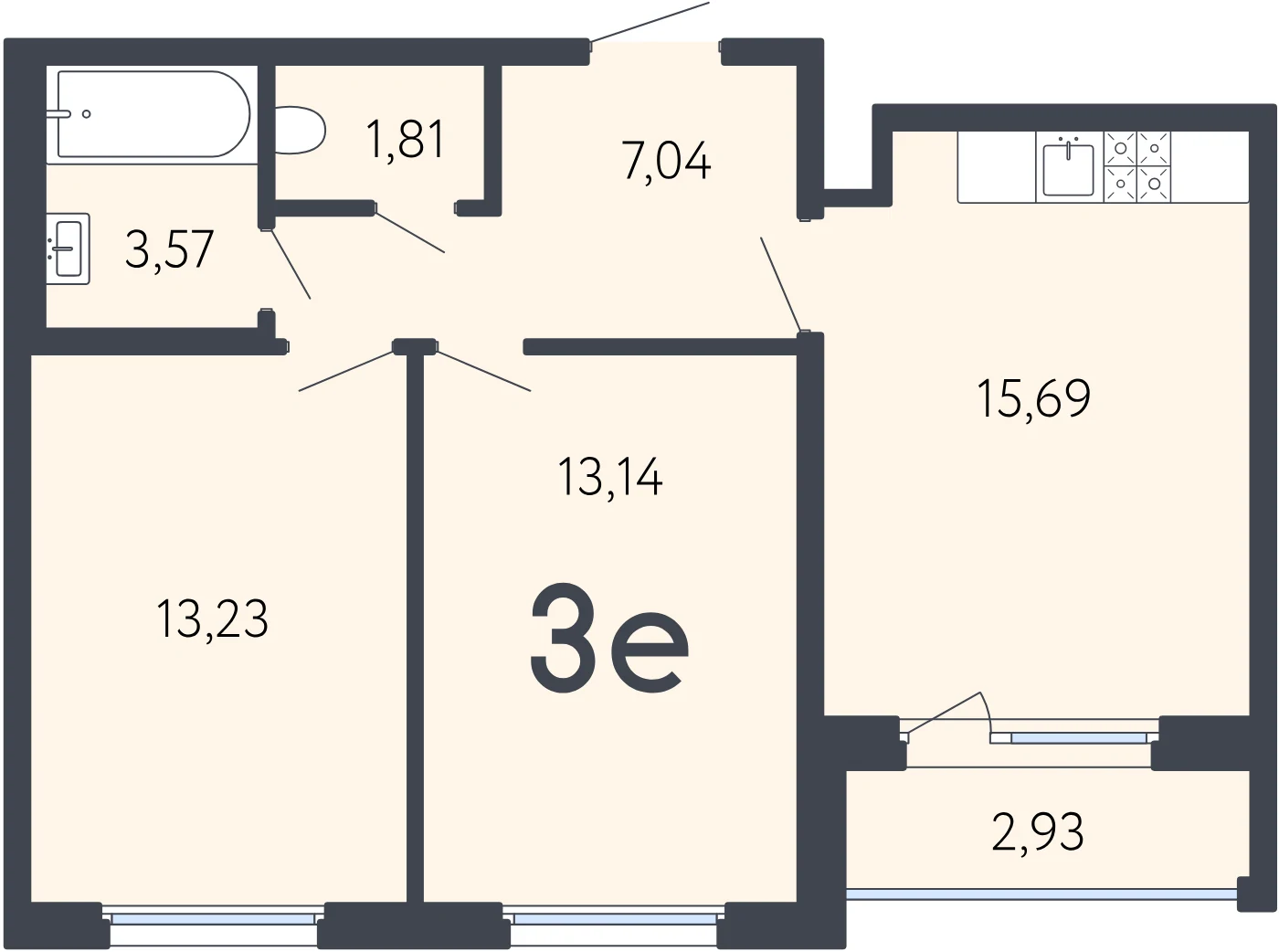Планировка 3-комнатная 56 м² в ЖК «17 линия» — ЖК «17 линия»
