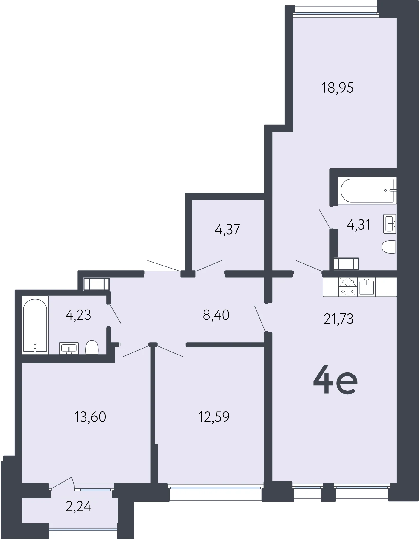 Планировка 4-комнатная 88,8 м² в ЖК «17 линия» — ЖК «17 линия»