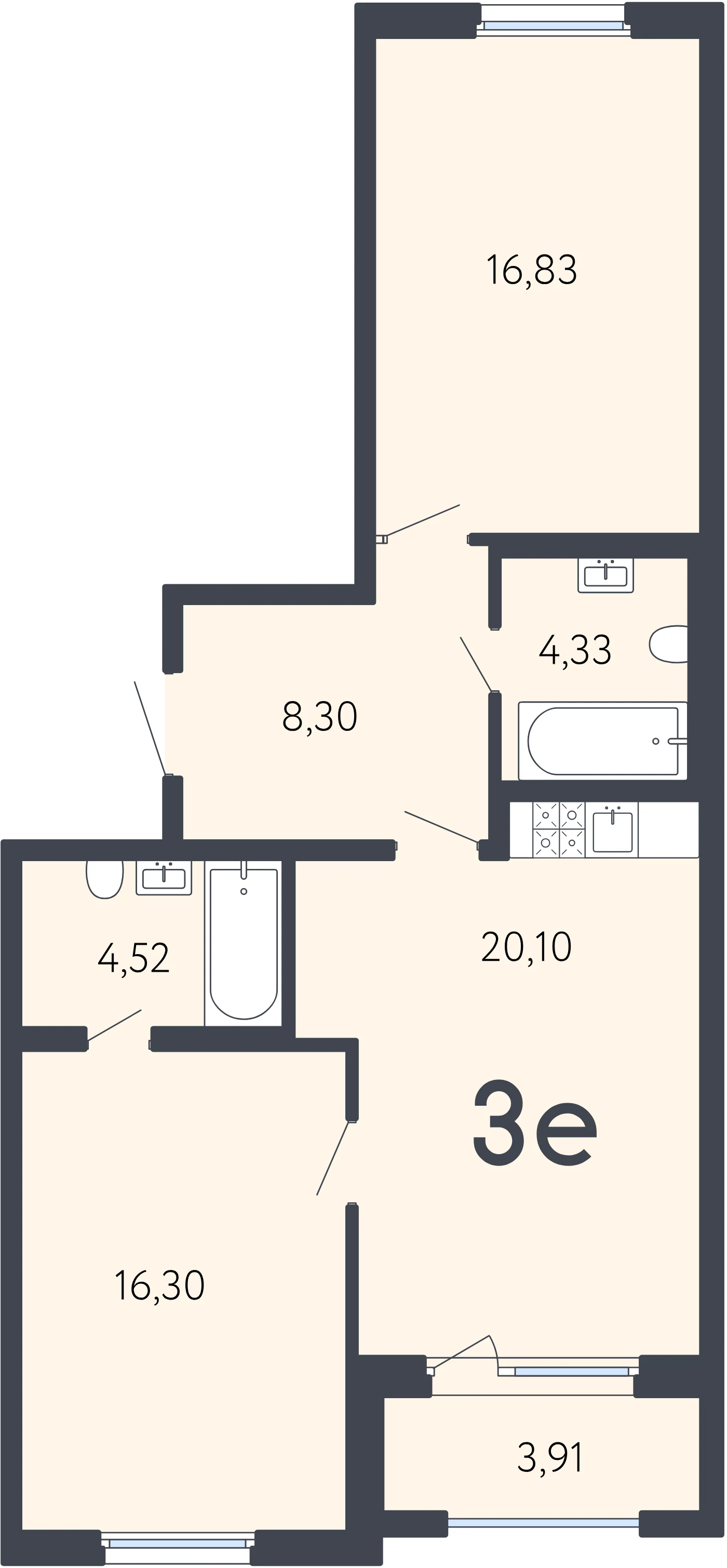 Планировка 3-комнатная 72,3 м² в ЖК «17 линия» — ЖК «17 линия»