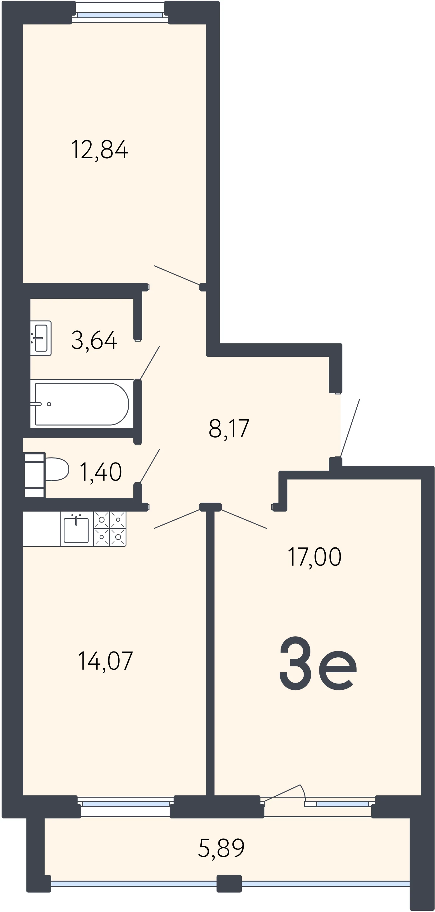 Планировка 3-комнатная 60,1 м² в ЖК «17 линия» — ЖК «17 линия»