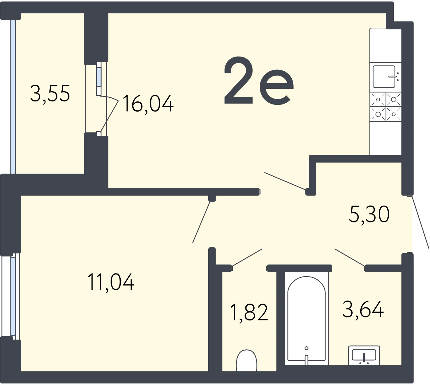 Планировка 2-комнатная 39,6 м² в ЖК «17 линия» — ЖК «17 линия»