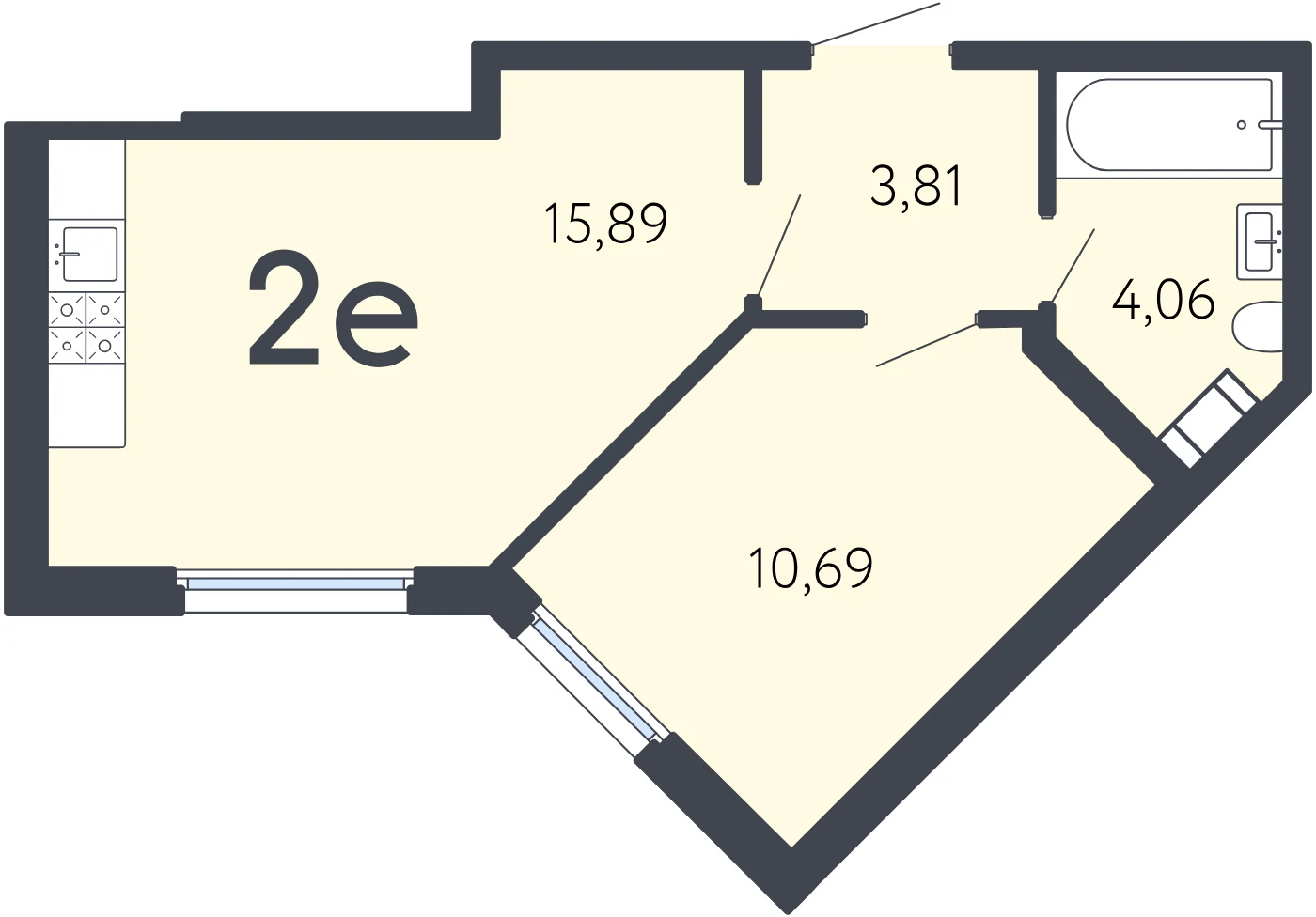 Планировка 2-комнатная 34,5 м² в ЖК «17 линия» — ЖК «17 линия»