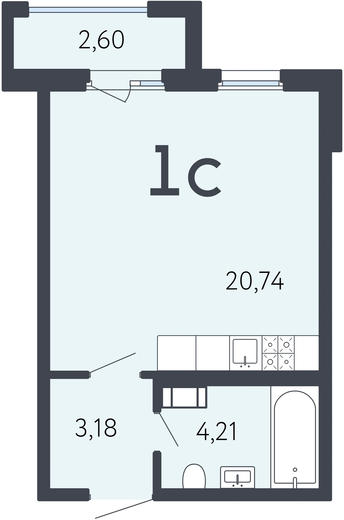 Планировка студия 28,9 м² в ЖК «17 линия» — ЖК «17 линия»