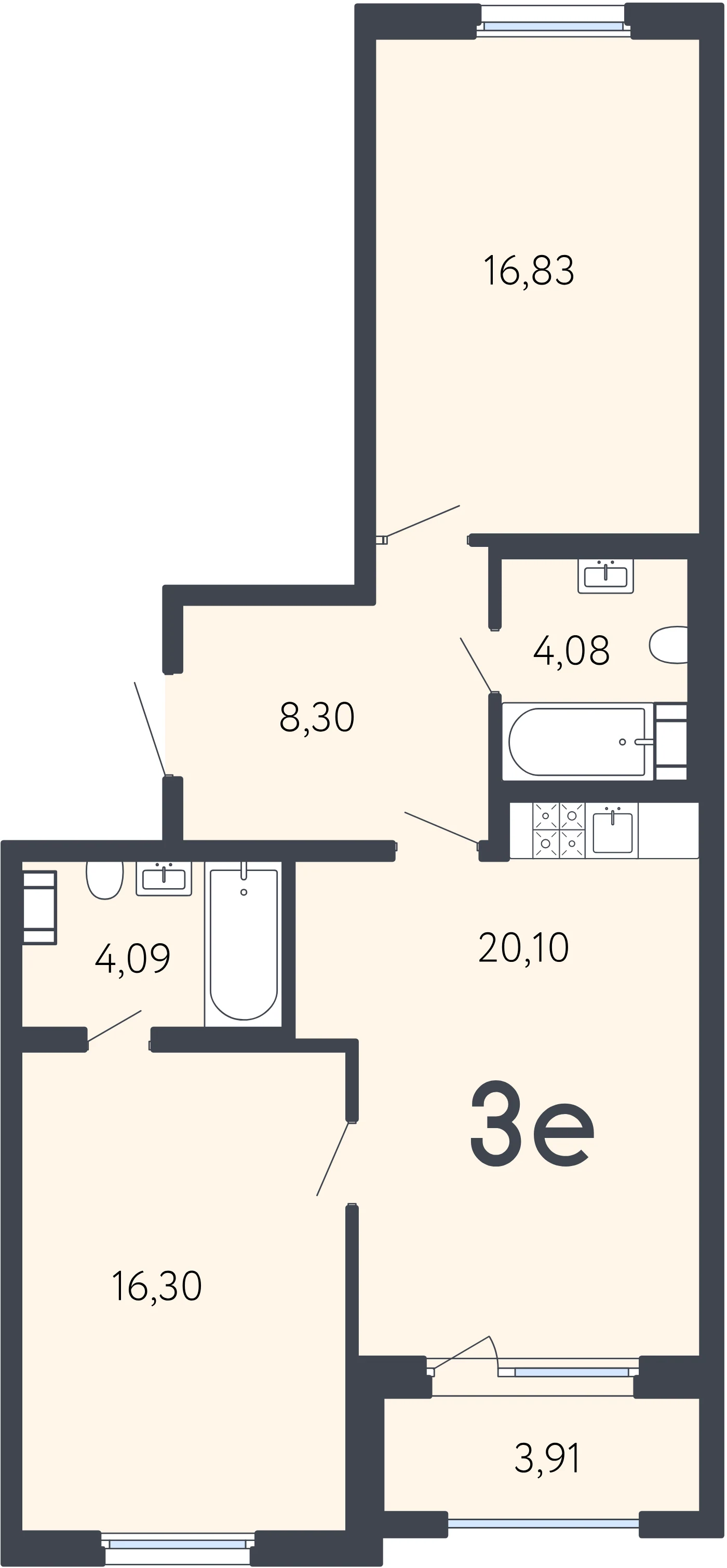 Планировка 3-комнатная 71,7 м² в ЖК «17 линия» — ЖК «17 линия»