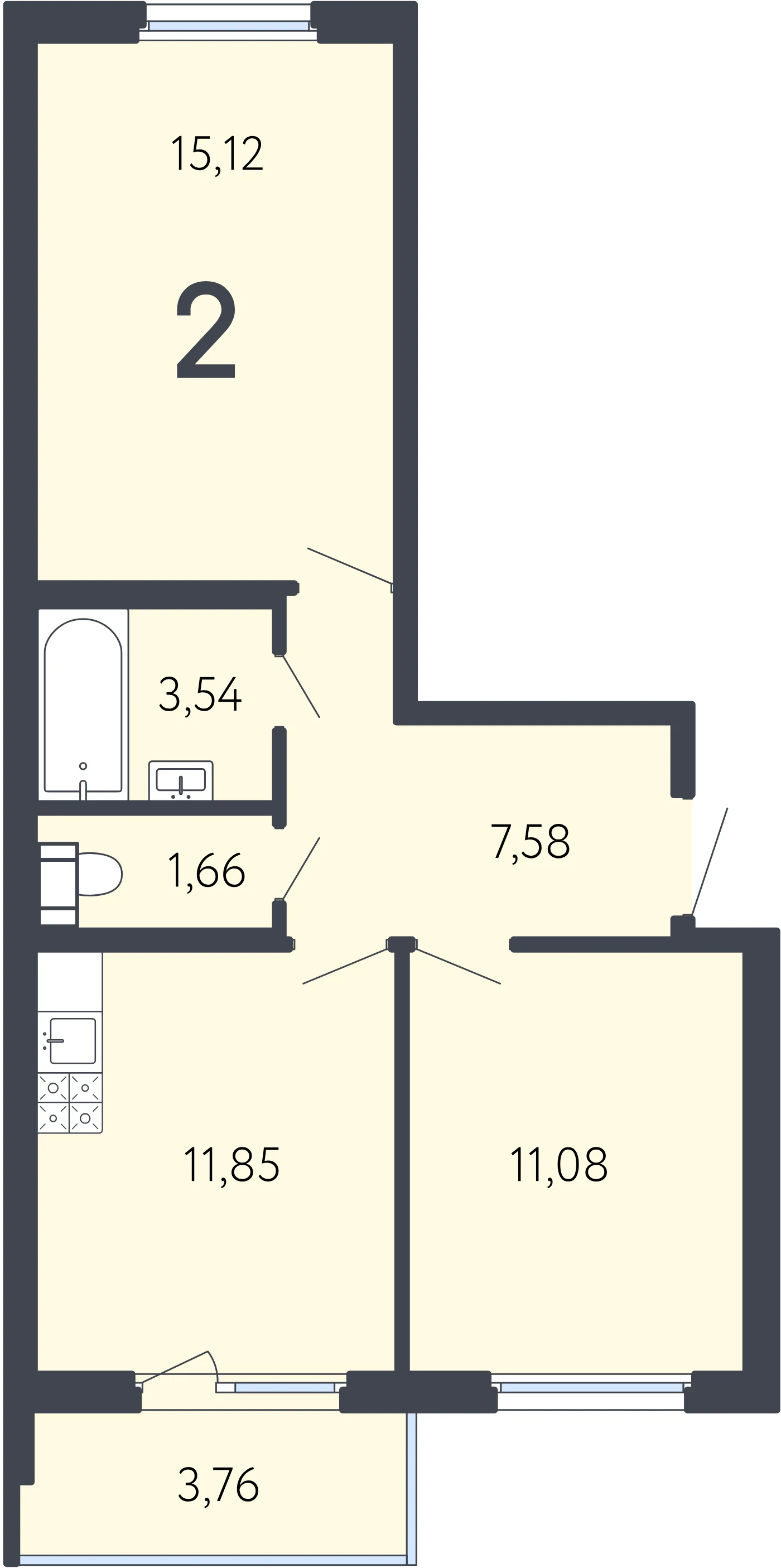 Планировка 2-комнатная 52 м² в ЖК «17 линия» — ЖК «17 линия»