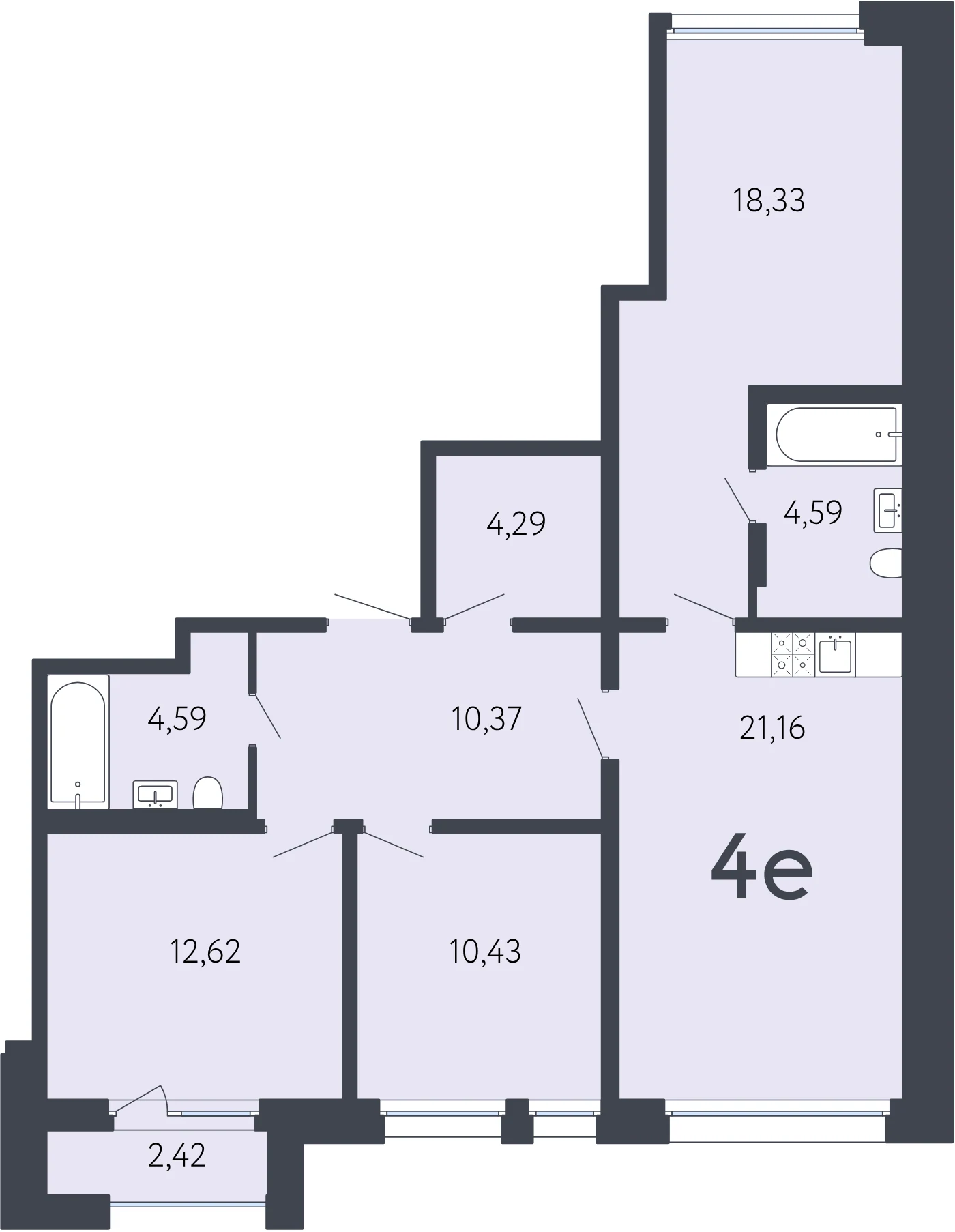 Планировка 4-комнатная 87,1 м² в ЖК «17 линия» — ЖК «17 линия»