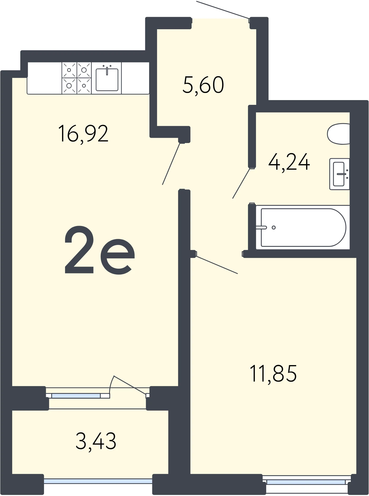 Планировка 2-комнатная 40,3 м² в ЖК «17 линия» — ЖК «17 линия»