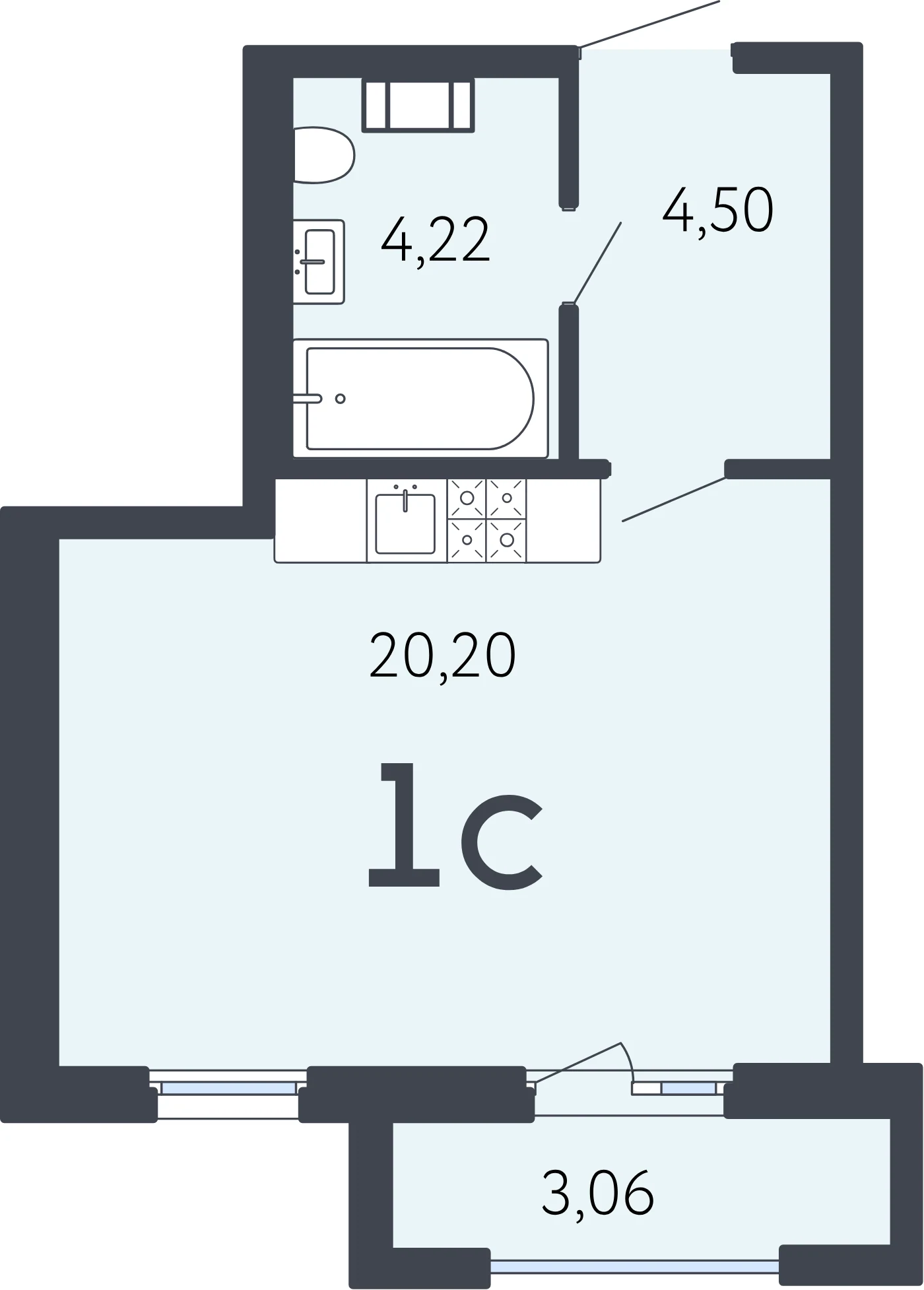 Планировка студия 29,8 м² в ЖК «17 линия» — ЖК «17 линия»