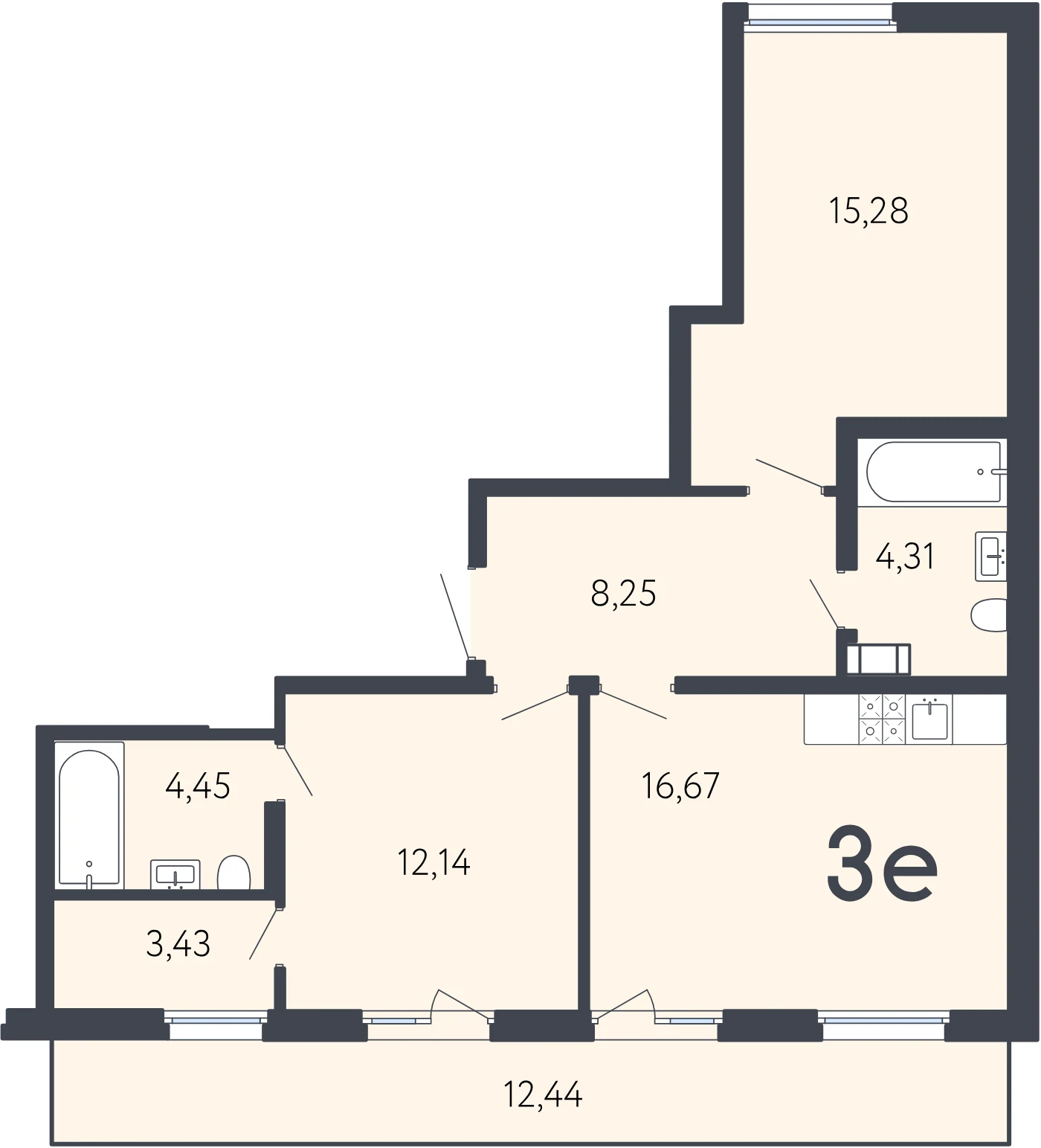 Планировка 3-комнатная 68,2 м² в ЖК «17 линия» — ЖК «17 линия»