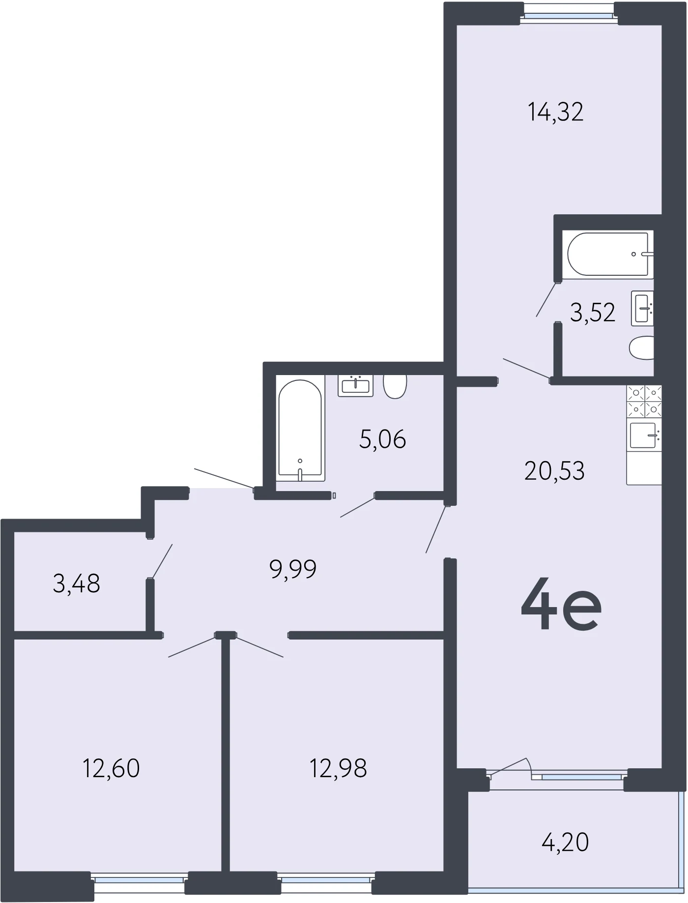 Планировка 4-комнатная 84,6 м² в ЖК «17 линия» — ЖК «17 линия»