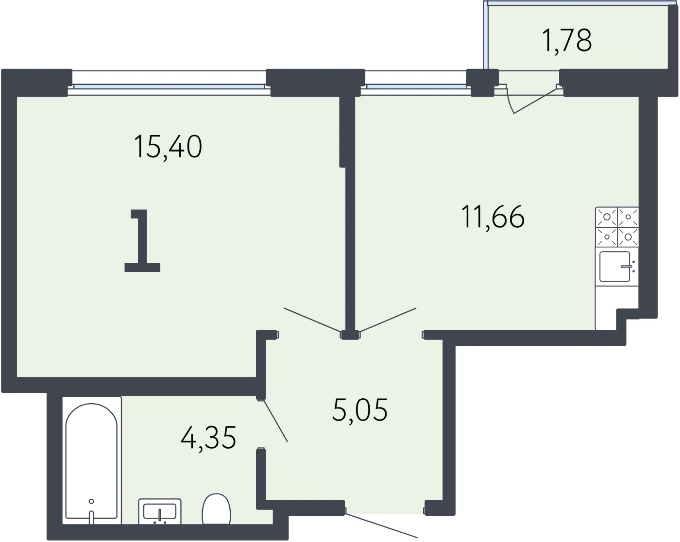 Планировка 1-комнатная 37 м² в ЖК «17 линия» — ЖК «17 линия»