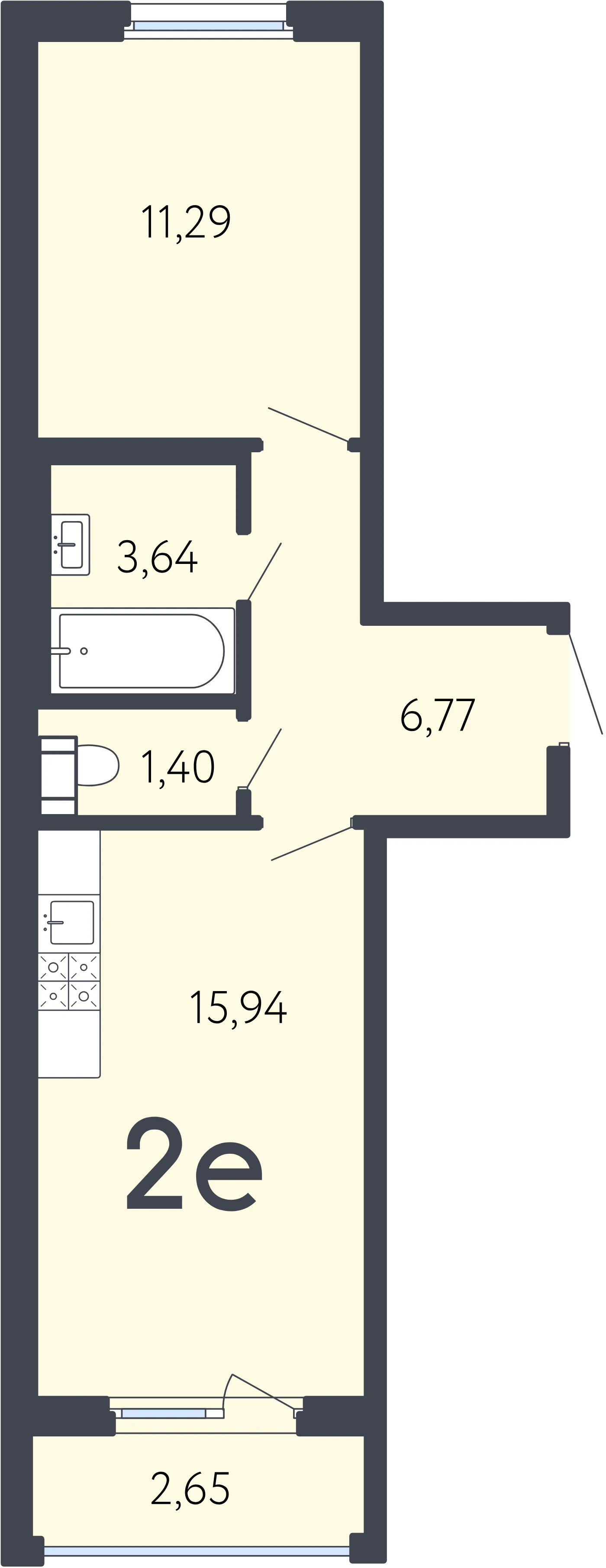 Планировка 2-комнатная 40,4 м² в ЖК «17 линия» — ЖК «17 линия»