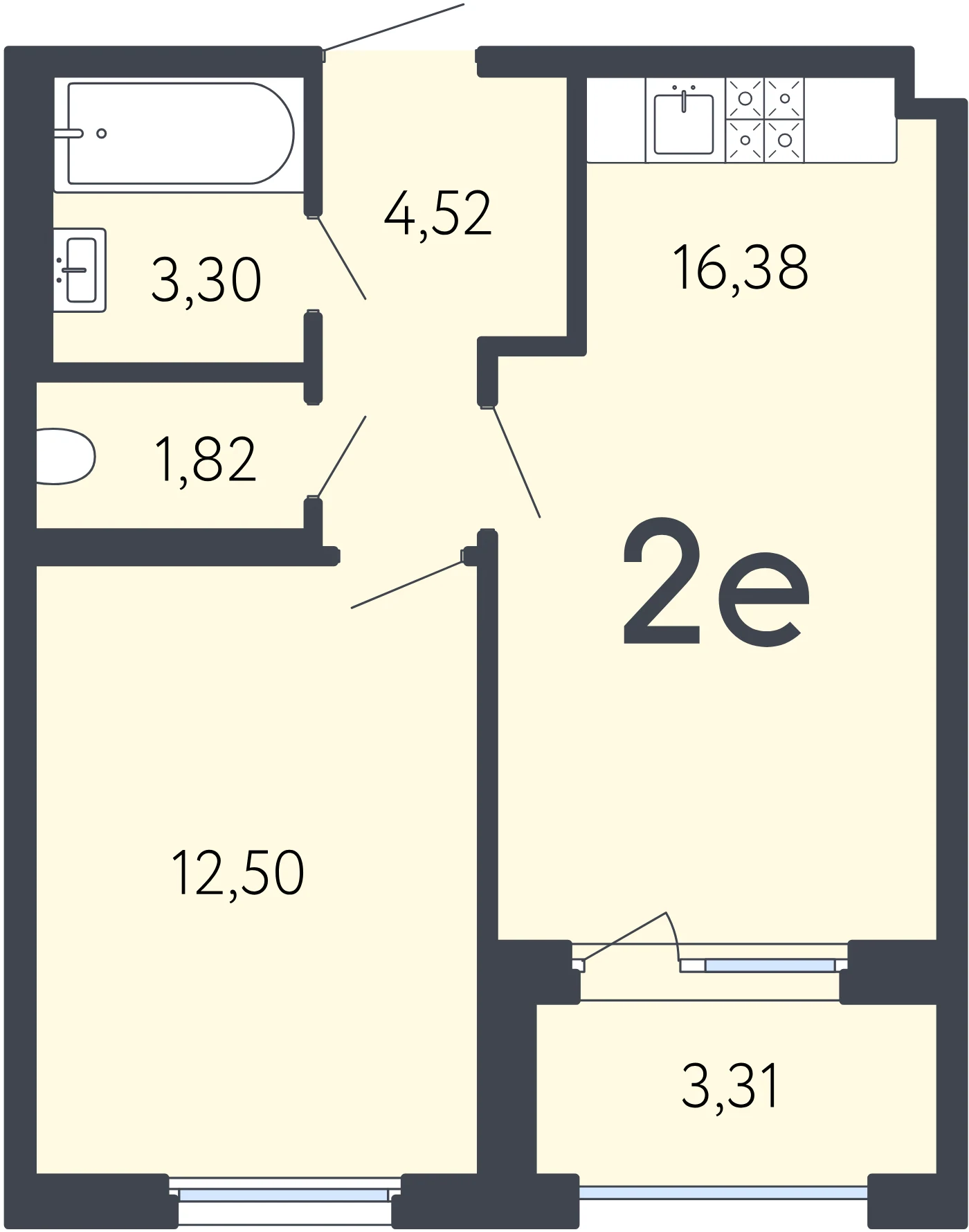 Планировка 2-комнатная 40,2 м² в ЖК «17 линия» — ЖК «17 линия»