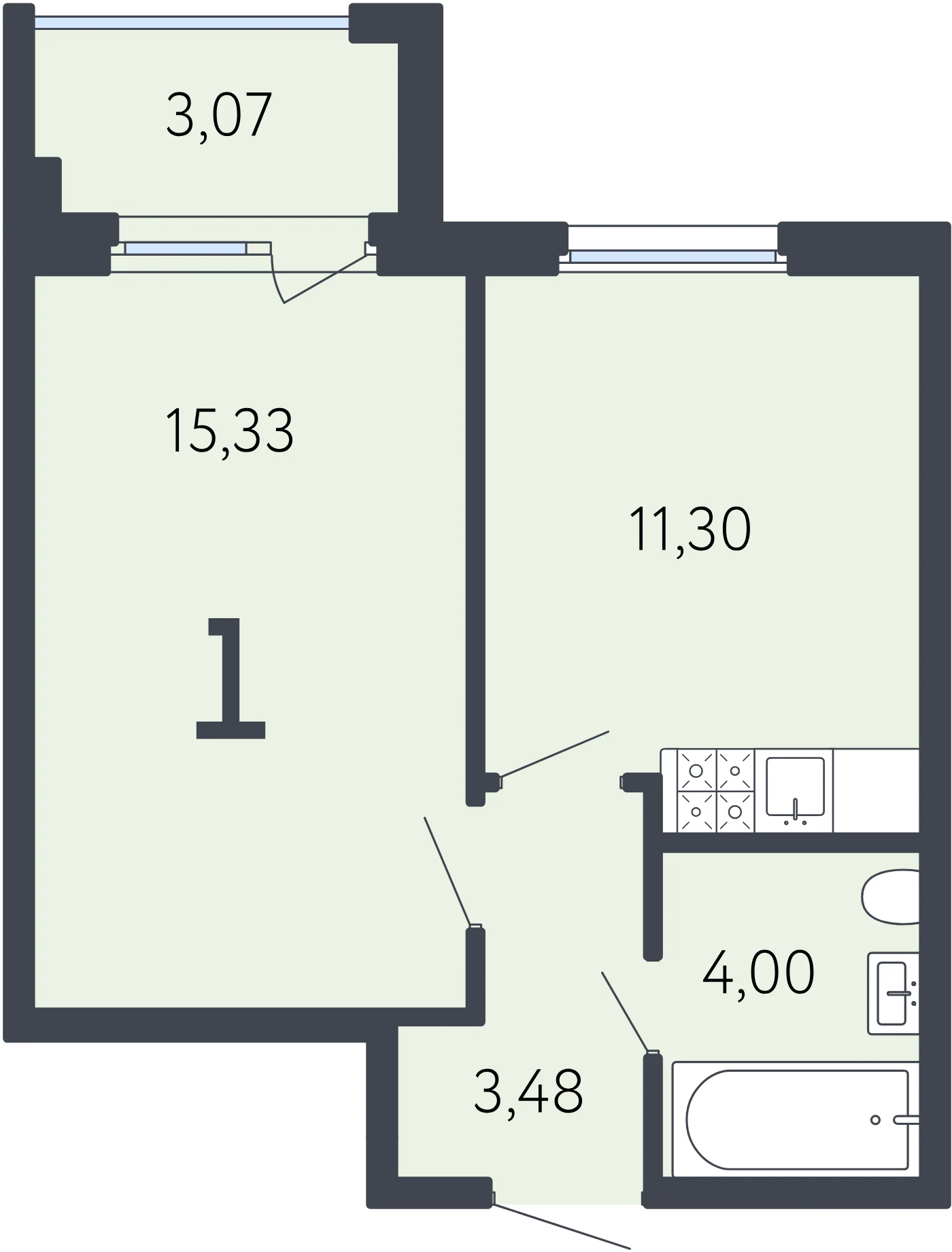 Планировка 1-комнатная 35 м² в ЖК «17 линия» — ЖК «17 линия»