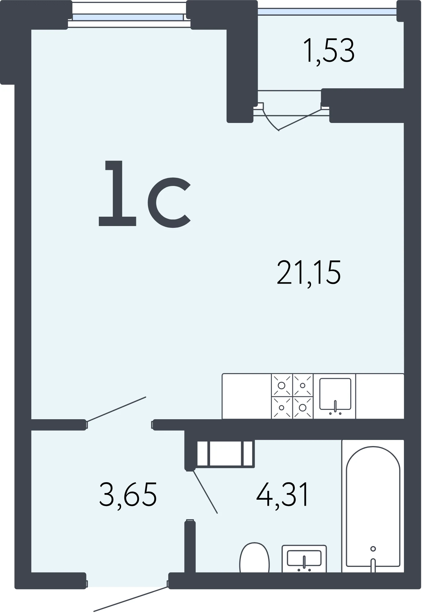 Планировка студия 29,9 м² в ЖК «17 линия» — ЖК «17 линия»