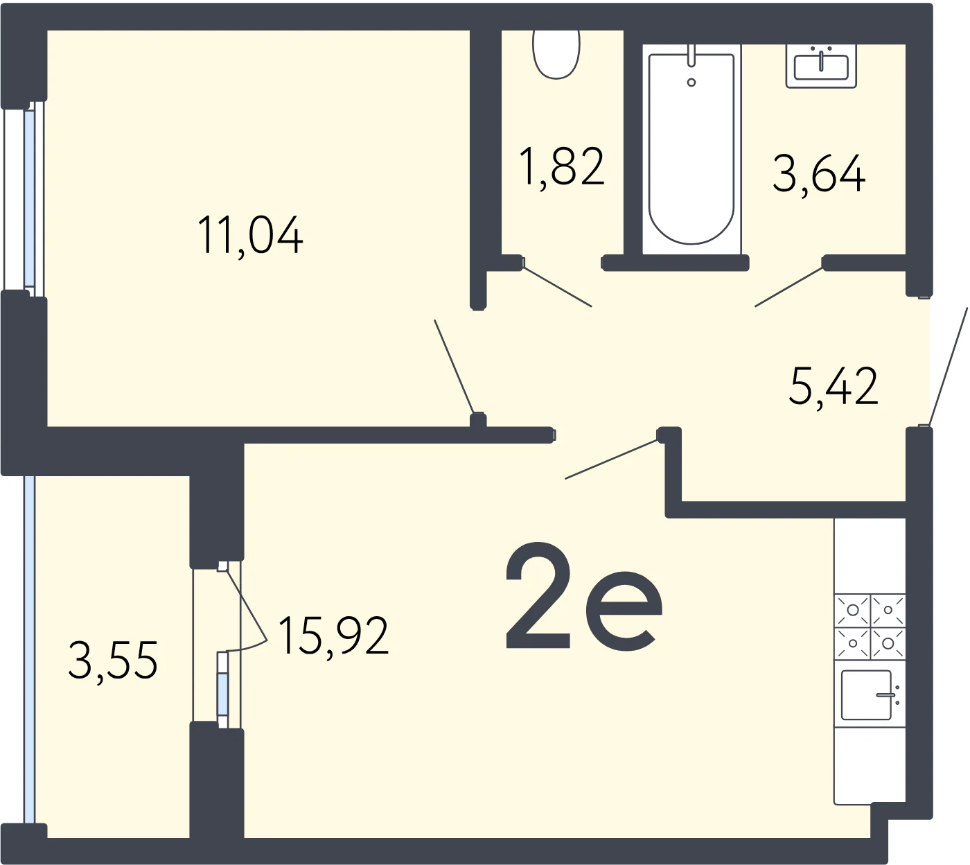 Планировка 2-комнатная 39,6 м² в ЖК «17 линия» — ЖК «17 линия»