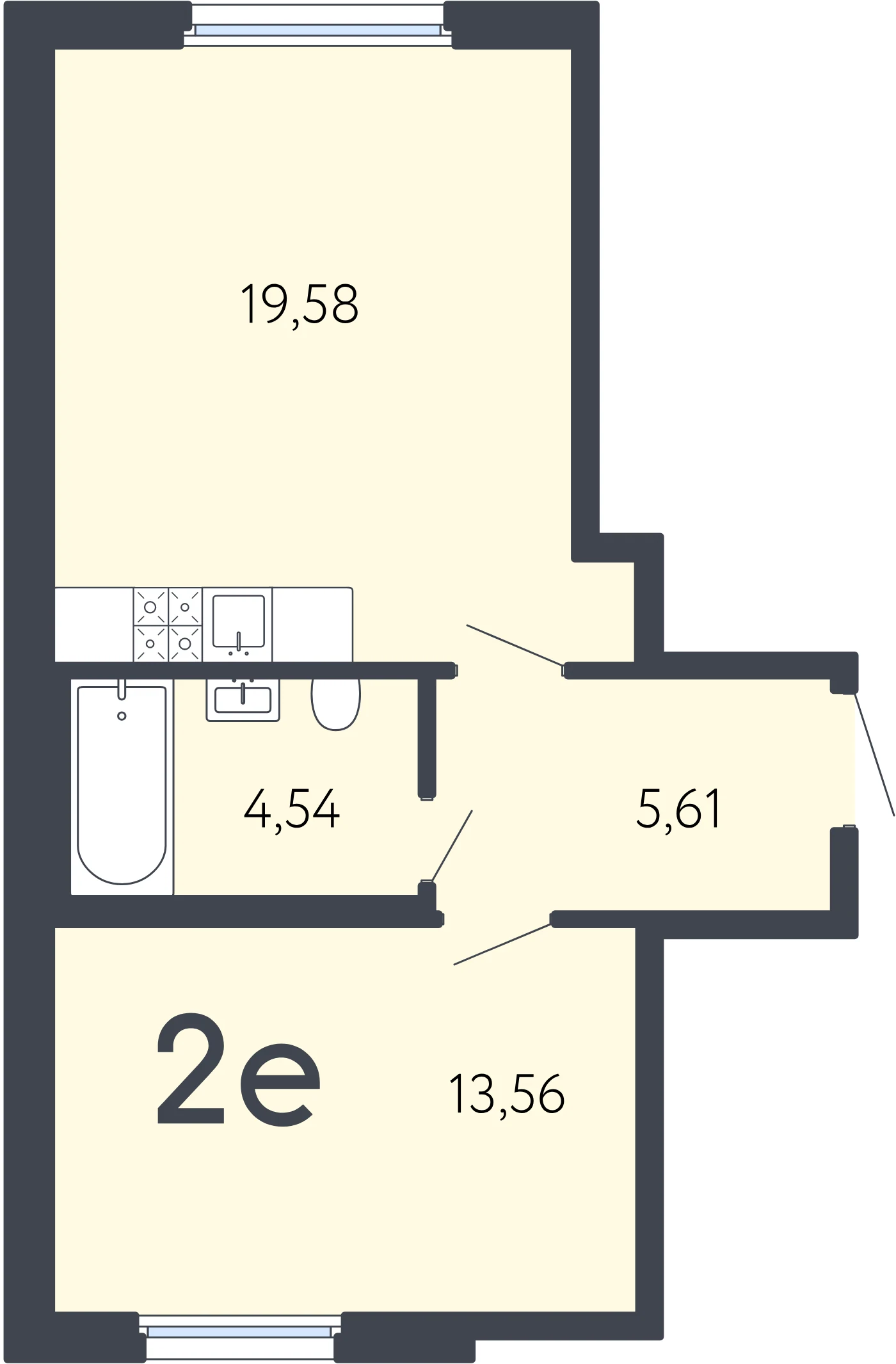 Планировка 2-комнатная 43,3 м² в ЖК «17 линия» — ЖК «17 линия»