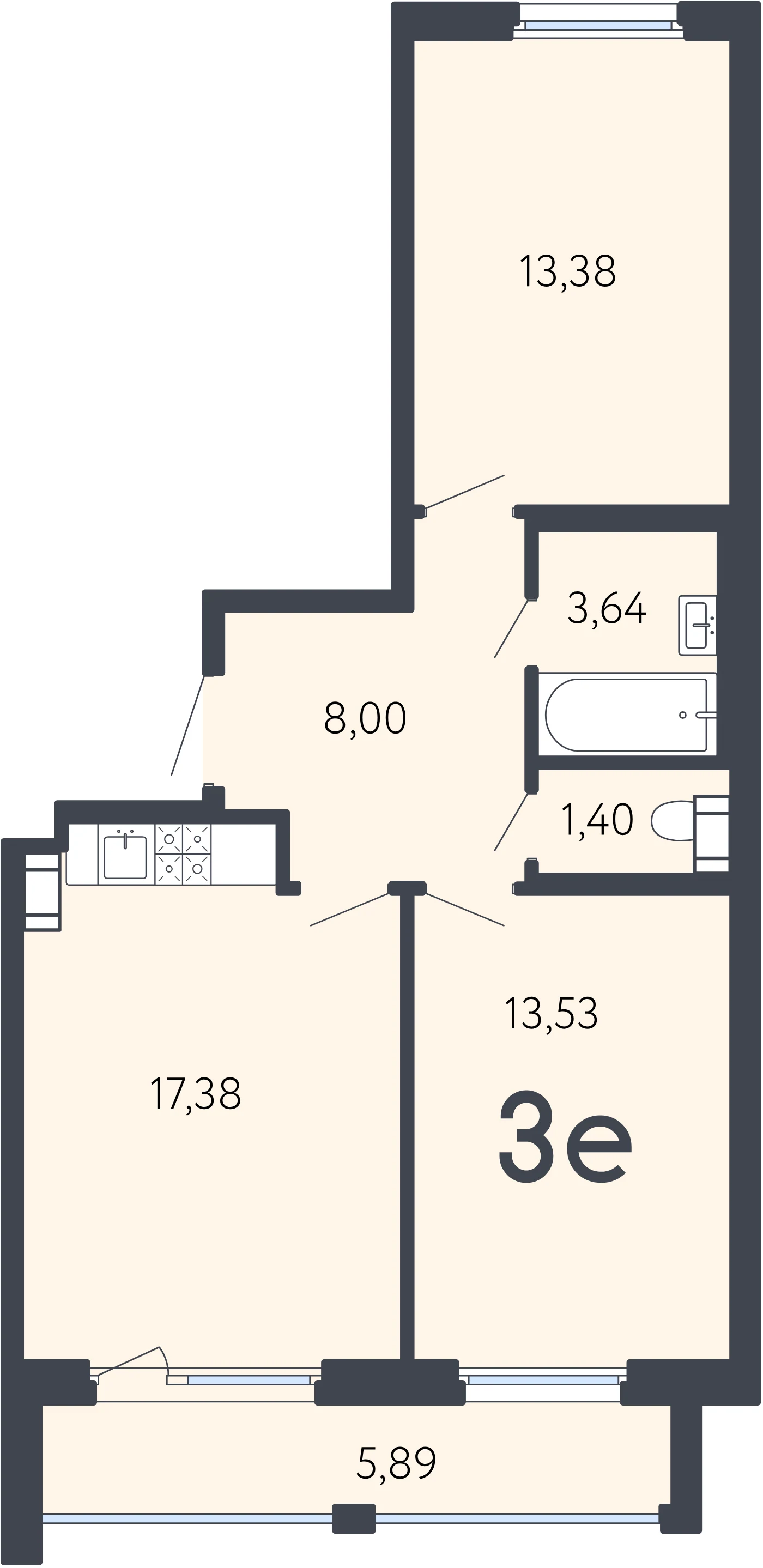 Планировка 3-комнатная 60,3 м² в ЖК «17 линия» — ЖК «17 линия»