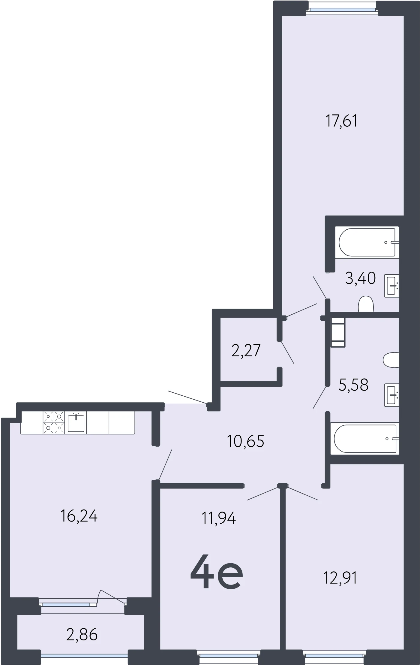 Планировка 4-комнатная 82 м² в ЖК «17 линия» — ЖК «17 линия»