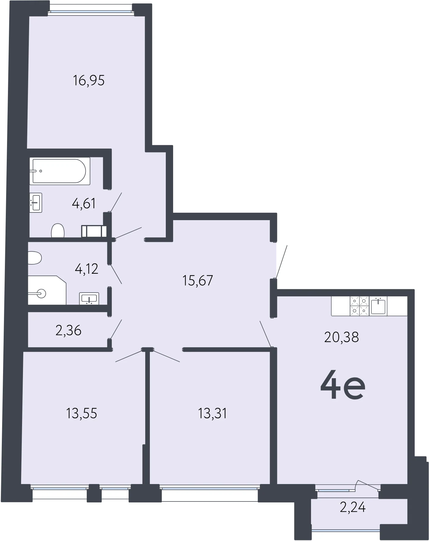 Планировка 4-комнатная 91,5 м² в ЖК «17 линия» — ЖК «17 линия»