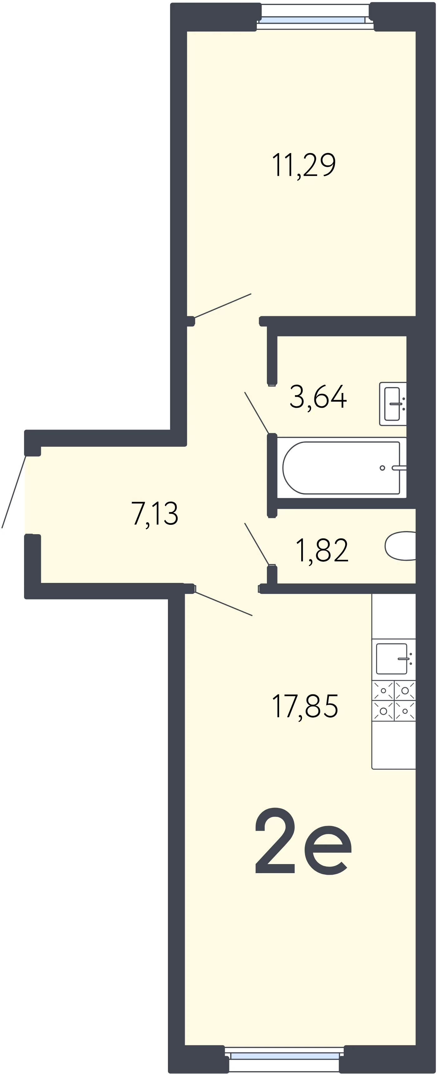 Планировка 2-комнатная 41,7 м² в ЖК «17 линия» — ЖК «17 линия»