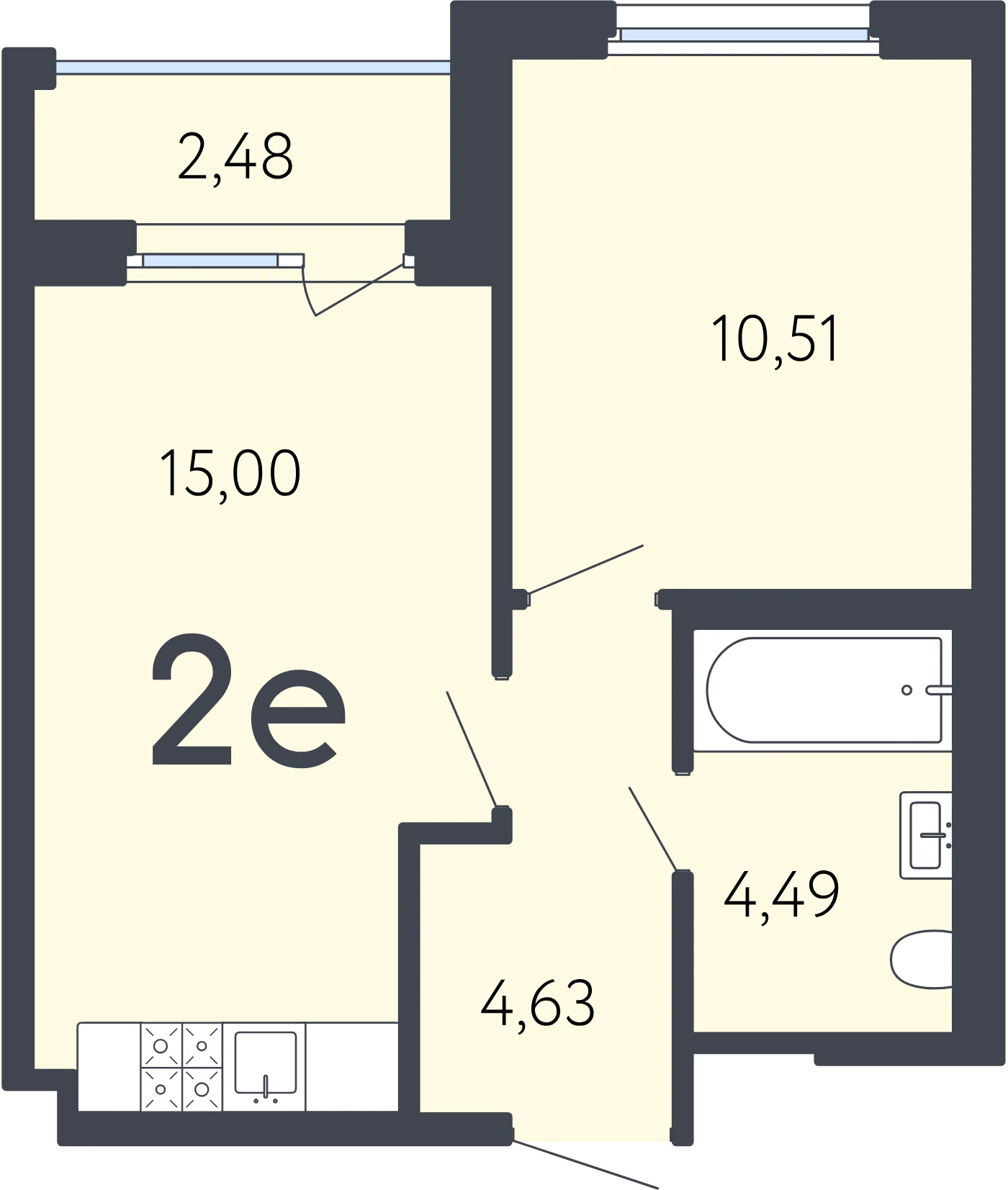 Планировка 2-комнатная 35,9 м² в ЖК «17 линия» — ЖК «17 линия»