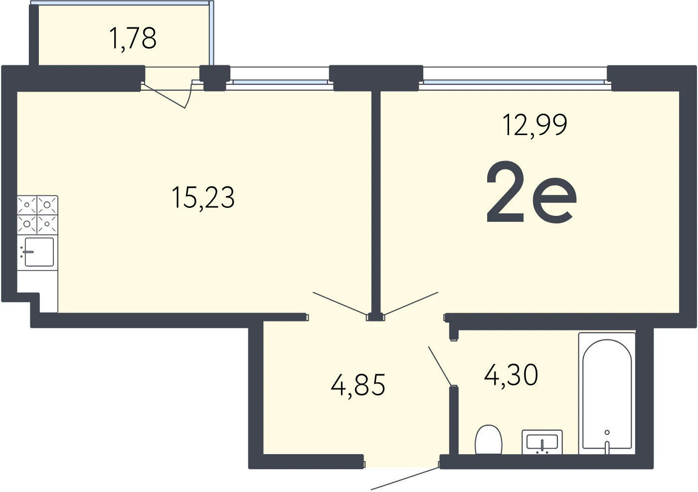Планировка 2-комнатная 37,9 м² в ЖК «17 линия» — ЖК «17 линия»