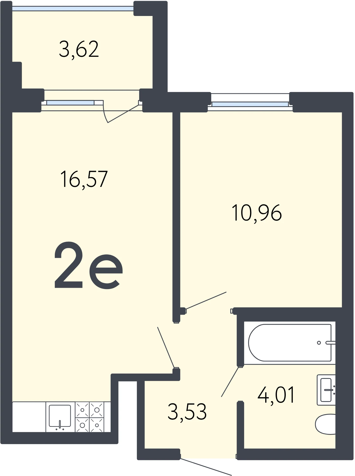 Планировка 2-комнатная 36,2 м² в ЖК «17 линия» — ЖК «17 линия»