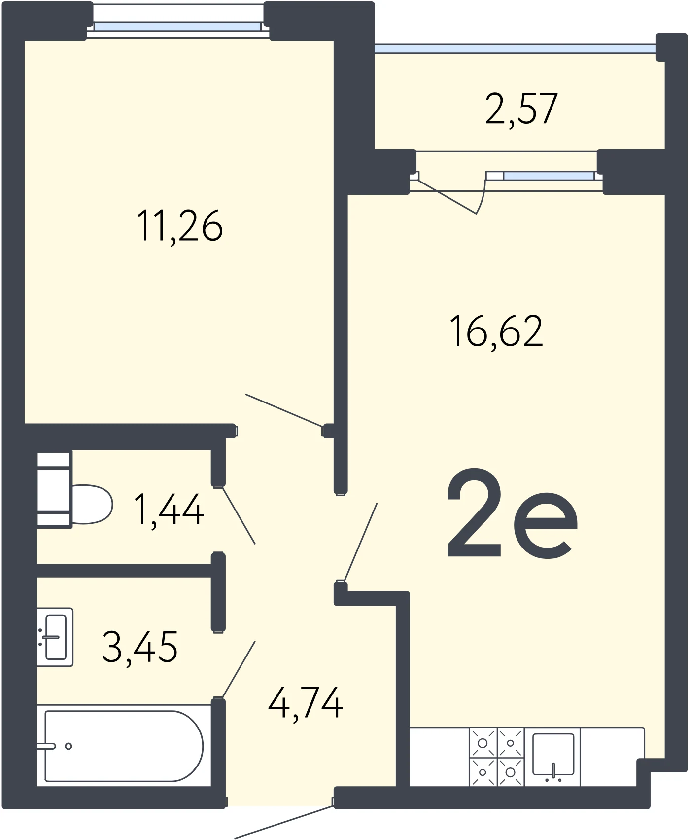 Планировка 2-комнатная 38,8 м² в ЖК «17 линия» — ЖК «17 линия»