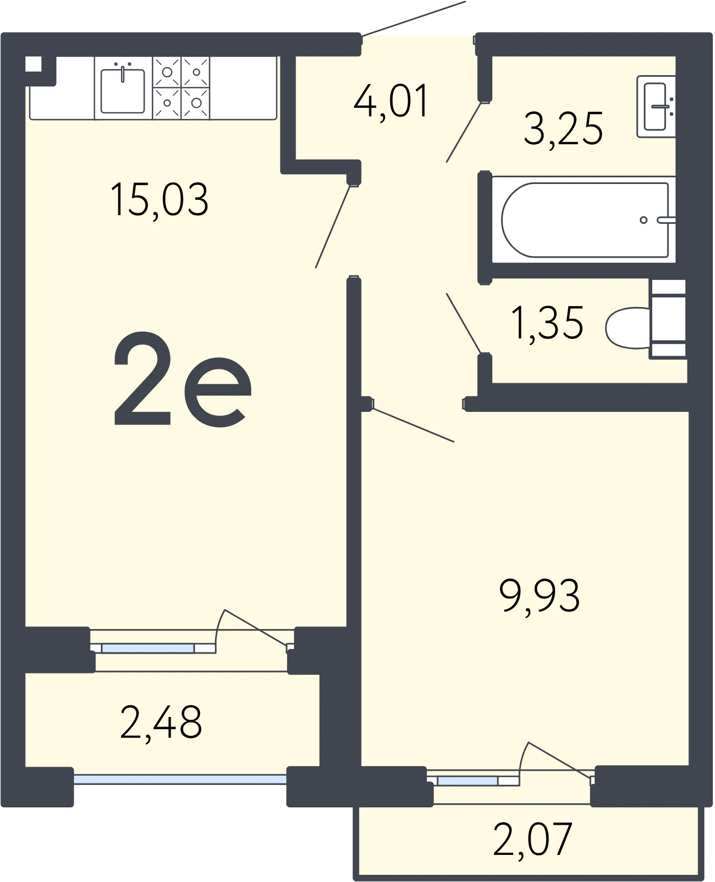 Планировка 2-комнатная 35,4 м² в ЖК «17 линия» — ЖК «17 линия»