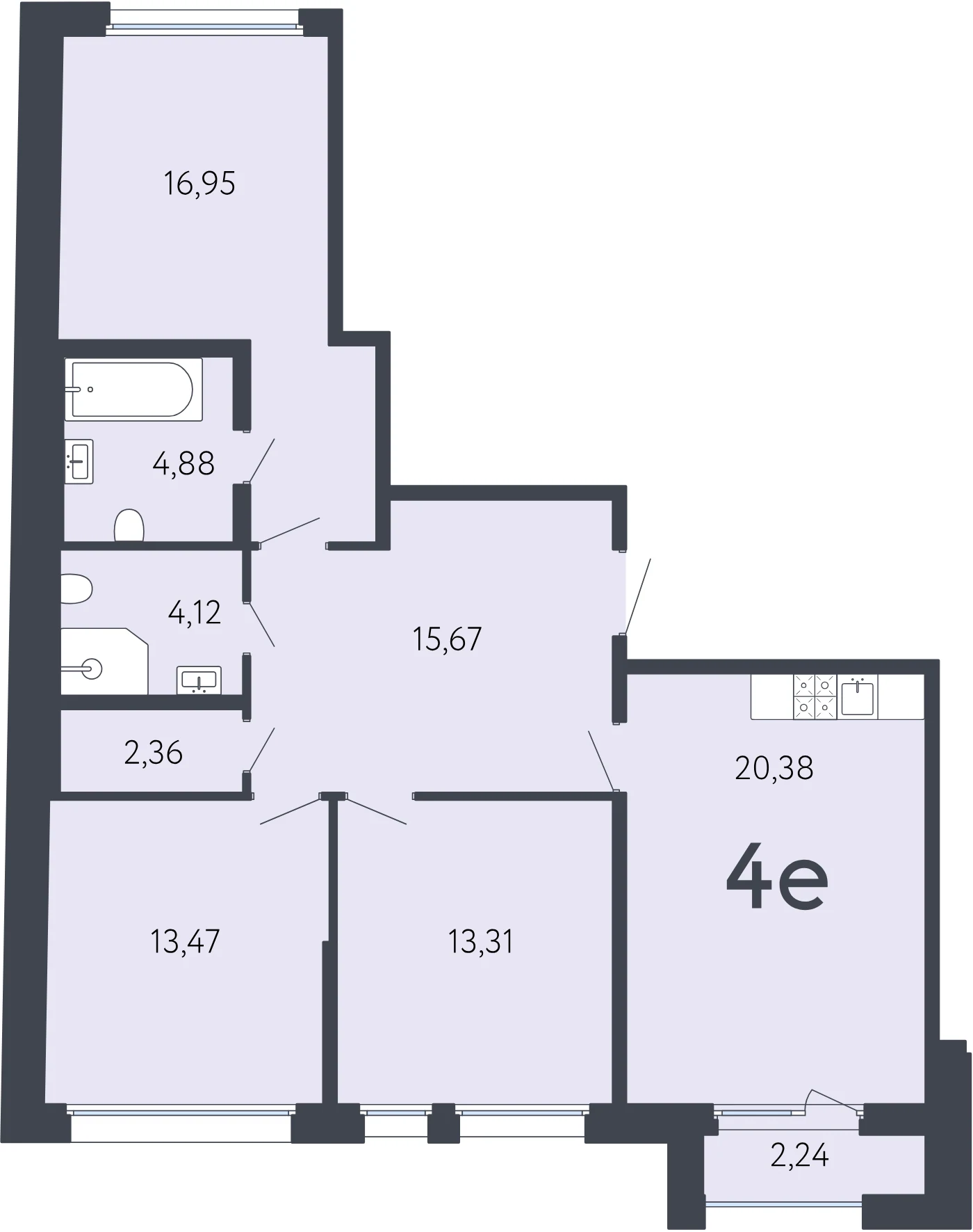 Планировка 4-комнатная 91,7 м² в ЖК «17 линия» — ЖК «17 линия»