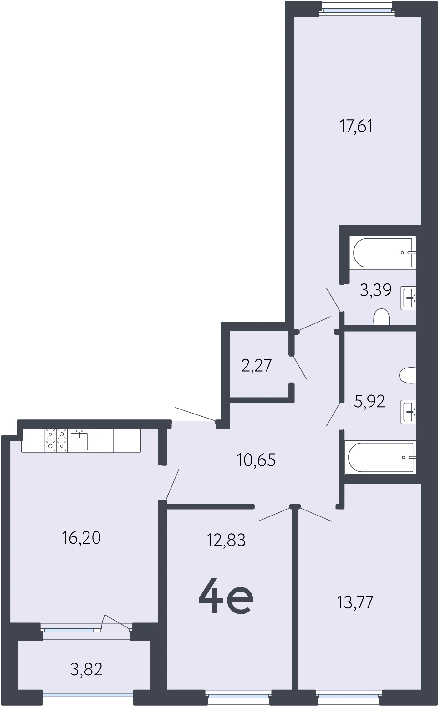 Планировка 4-комнатная 84,5 м² в ЖК «17 линия» — ЖК «17 линия»